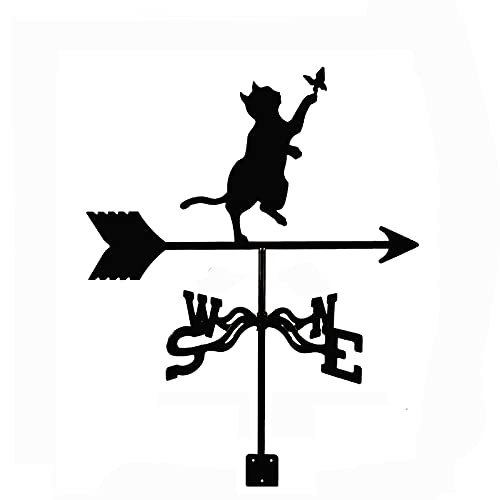 Laumoe Exquisite Metal Weather Vane Ornament Cat Butterfly Angler Cow And Lamb Roof Mount Weathervane Stainless Steel Weather Vane Measuring Tools Wind Direction Indicator Weathercock Garden Stake #TOP26