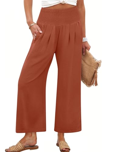 Image of ANRABESS Womens Wide Leg Palazzo Pants with Pockets | Lightweight Breathable High Waisted Pants, Beach Vacation Flowy, Lounge & Casual Summer Trousers