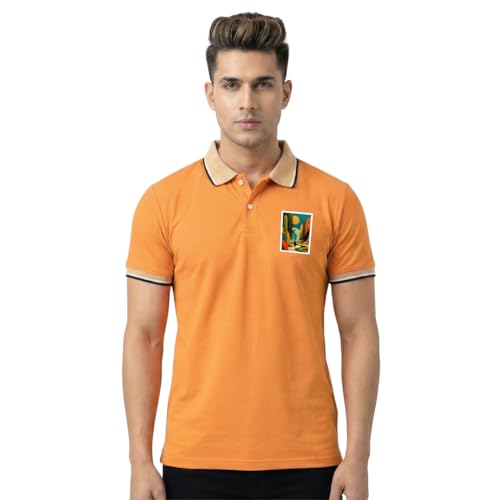 Image of Men's Regular Fit Solid Half Sleeve Casual Tipping Collar Polo T-Shirt