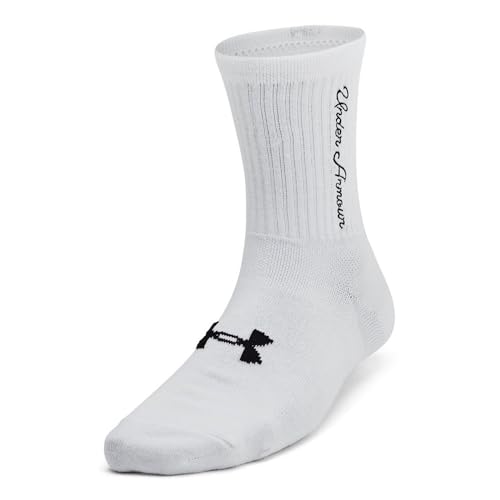 Under Armour - Womens Essential 3-Pack Mid Crew Socks, Color White (101), Size: Medium2