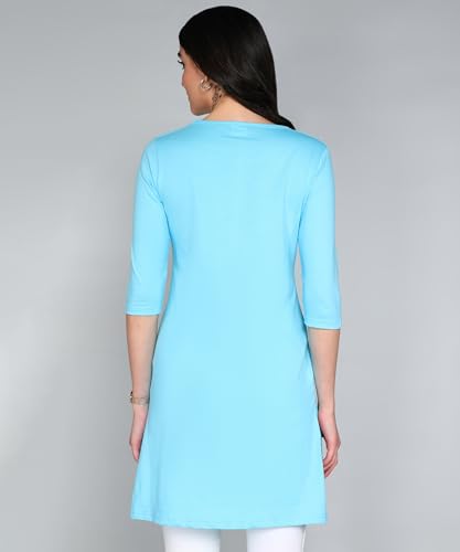 Image of FLEXIMAA Women's Cotton Plain Round Neck 3 /4 Sleeve Long Top