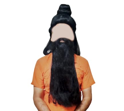 Chuz N Pick Rishi Muni Vishwamitra Wig and Beard Set for Stage Shows, saadhu daadi - Free Size,Teens and Kids 14+ (Black)