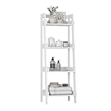UTEX 4-Tier Ladder Shelf, Freestanding Bathroom Shelf, Open Wood Shelving Unit, Bathroom Floor Ladder Shelf (White)