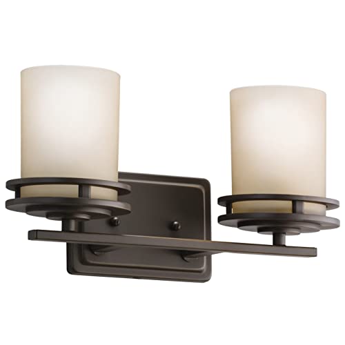 Image of Kichler Hendrik 14.5 inch 2 Light Vanity Light with Light Umber Etched Glass Olde Bronze