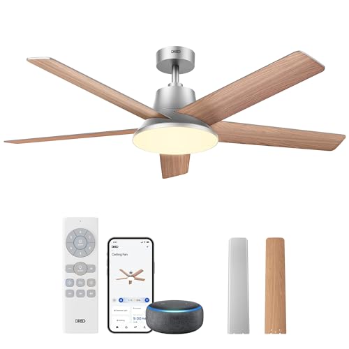 DREO Smart Ceiling Fan with Lights, 52 Inch, 12 Speeds & 3 Fan Modes, Stepless, Dimmable LED Light, Timer, 22dB Quiet DC Motor, Remote/APP/Alexa Control, Silver Ceiling Fans Indoor, 2026 Upgraded
