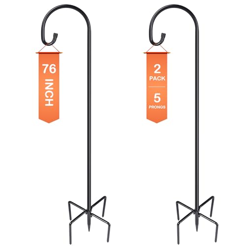 Image of Ottsuls Bird Feeder Pole, 2 Pack 76 Inch Shepherds Hooks for Outdoor with 5 Prongs Adjustable for Hanging Lantern, Hummingbird Feeder, Plant,Garden Stake Plant Stand Hanger Weddings Decor