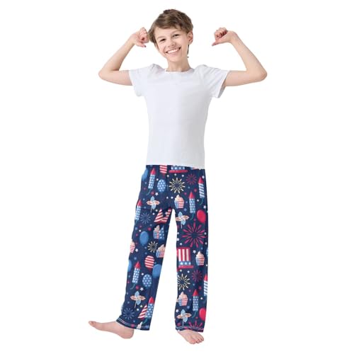 ZZXXB American Fireworks Cupcake Boys Long Pants Soft Trousers Elastic Waist Kids Lounge Bottoms with Pockets S-XL2