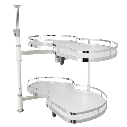 Mermajestic Estante extraíble de esquina blanca abierta derecha para armario de cocina, organizador extraíble de esquina ciega, bandeja oscilante de 2 niveles, barra telescópica ajustable