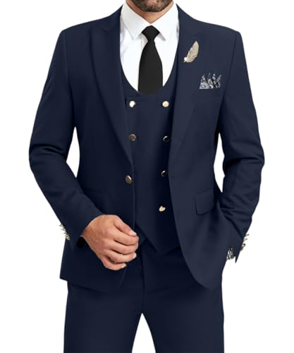 Men's Suits 3 Piece Double Breasted Slim Fit Suits for Men Business Wedding Prom Tuxedo Suit