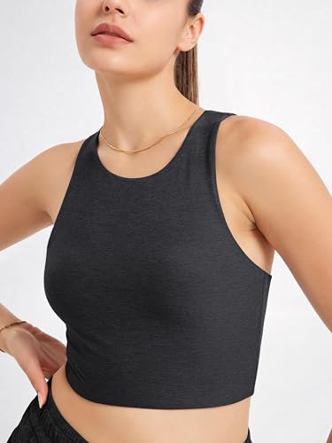Image of ODODOS Racerback Tank Bra for Women High Neck Non Padded Medium Support Sports Bra Workout Yoga Crop Tops