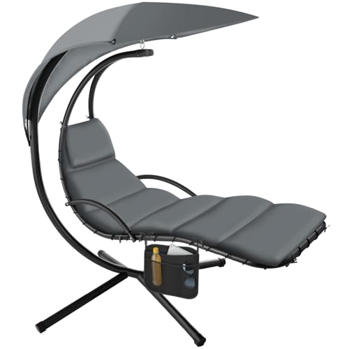 tectake® Columpio Jardín Exterior, Silla Colgante con Toldo Protección UV, Sillón Balancín con Estructura Robusta y 4 Pies en la Base, Hamaca Colgante Interior y Exterior, Ergonómica   Negro/Gris