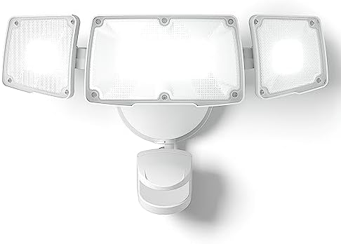Amico 55W LED Security Lights Motion Sensor Outdoor Light, Super Bright 6000LM, 6500K Daylight, IP65 Waterproof, 3 Heads Adjustable Motion Detector Flood Light for Garage, Yard, Porch (White)