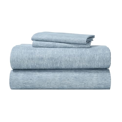 Image of Superior Melange Flannel Cotton Sheet Set, Ultra-Soft Brushed Sheets, Modern, Farmhouse Bedding, Basics, Includes; Flat Sheet, Elastic Deep Pocket Fitted Sheet, Pillowcases, Full, Washed Blue