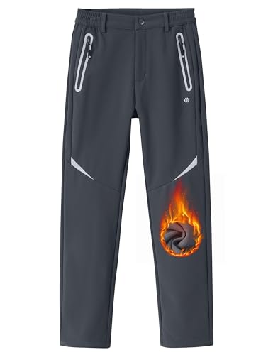 MoFiz Boys Fleece Hiking Snow Ski Pants Kids Winter Waterproof Warm Outdoor Pants with Zippered Pocket