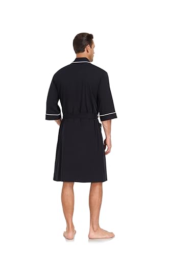Image of COLORFULLEAF 100% Cotton Men's Bathrobes Summer Kimono Short Sleeve Lightweight Soft Breathable Spa Robe for Men