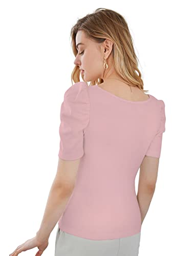 Image of Shasmi Women's & Girl's Polyester Pleated High Neck Short Puff Sleeve Ruched Bust Solid Regular Fit Top
