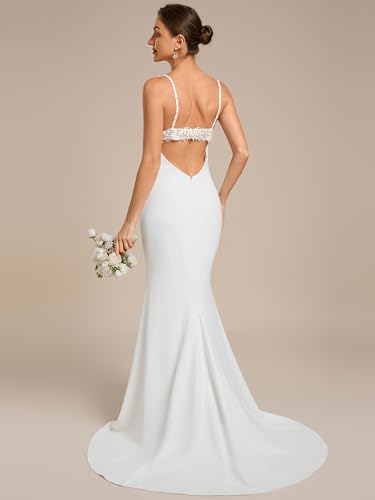 Image of Ever-Pretty Women's Spaghetti Strap Lace Trim Mermaid Sweep Train Wedding Dress 00154