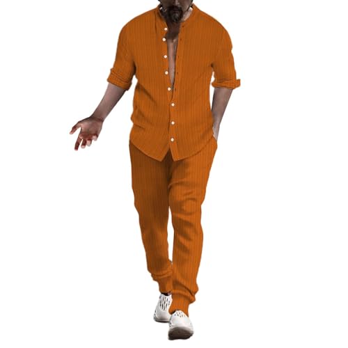 Ensemble en lin homme 2 pièces avec chemise manches longues et pantalon ample