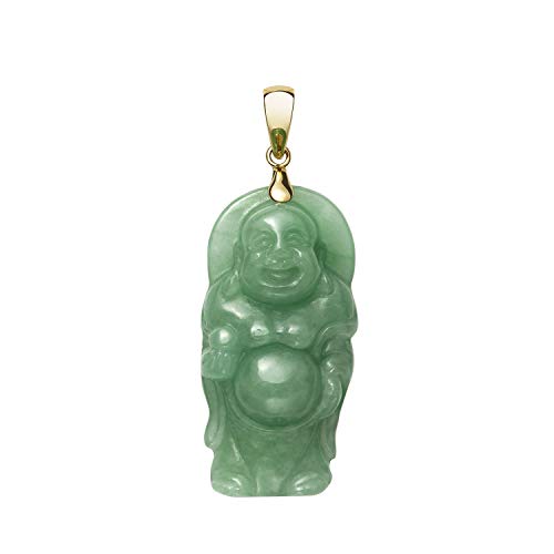 Belacqua Natural Buddha Jade Pendant Necklace for Women | 14K Yellow Gold 18