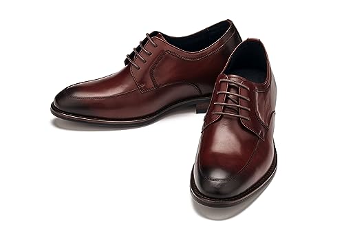 Image of CALTO Men's Invisible Height Increasing Elevator Shoes - Rust Brown Premium Leather Lace-up Round-Toe Formal Derby Oxfords - 2.8 Inches Taller - Y7427- Size 7 D(M) US