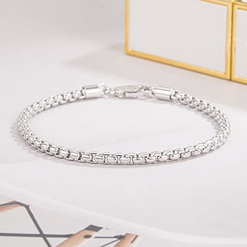 Dankadi 925 Sterling Silver Bracelet Men Women Teen Boy Girls 3Mm Square Rolo Link Round Box Chain 6.3" 6.7" 7" 7.5" 8" 8.5" 9" Bangle Unisex Jewelry Gift (Silver, 7 Inches) #TOP7