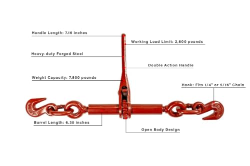 Image of BulletProof Hitches - 1 /4 inch - 5 /16 inch Ratchet Binder - Chain Binders Rated to 7,800 lbs with 2,600 lb Working Load Limit - 1 /4-5 /16 Ratchets for Grade 70 Transport Chains - DOT Compliant