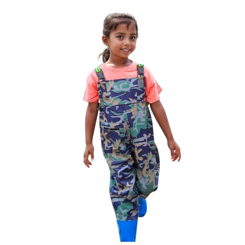 Genérico Mono Niño Niña Dibujos Animados Camuflaje Botas Pesca Joven Impermeable Caza Pesca con Botas Ropa Agua(Camuflaje, 12-13 años)