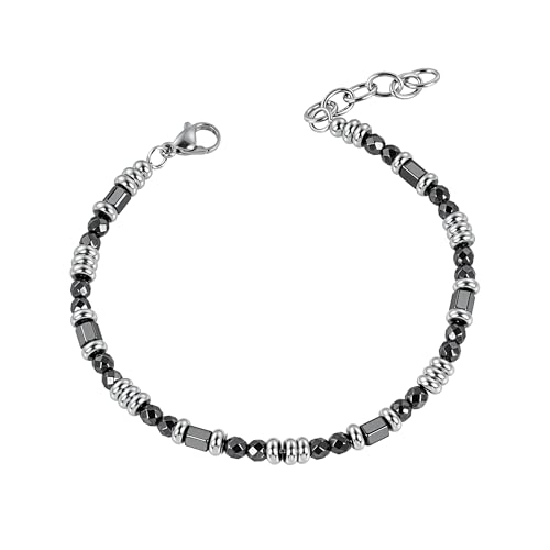 Pulsera de acero inoxidable para hombre con cuentas de ágata negra miniatura 1