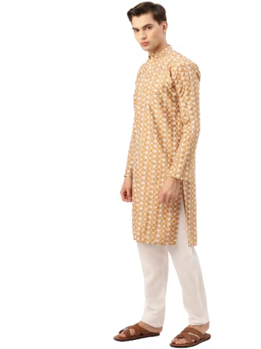 Image of SOJANYA (Since 1958 Men's Silk Blend Light Green Kurta & Nehrujacket with White Pyjama Combo