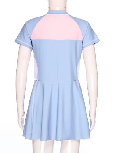 Yartina Kids Girls One Piece Swimsuit Short Sleeve Swimming Dress Quickly Dry Swimwear Bathing Suit3