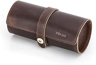 Hiram Genuine Leather Travel Watch Case Roll Organizer Classic, Leather 3-Watches Roll Case for Watches and Bracelets-Coffee