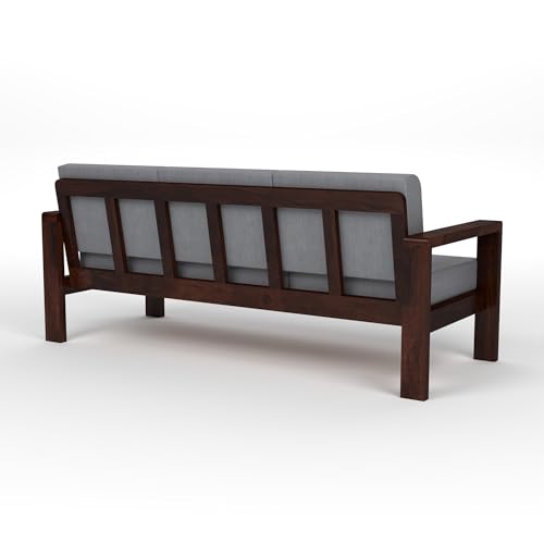Image of Sheesham Wooden 3 Seater Sofa for Living Room | Solid Wood Sofa | Rosewood Sofa Set for Home & Office | Lounge (Walnut Finish, 3 Seater)