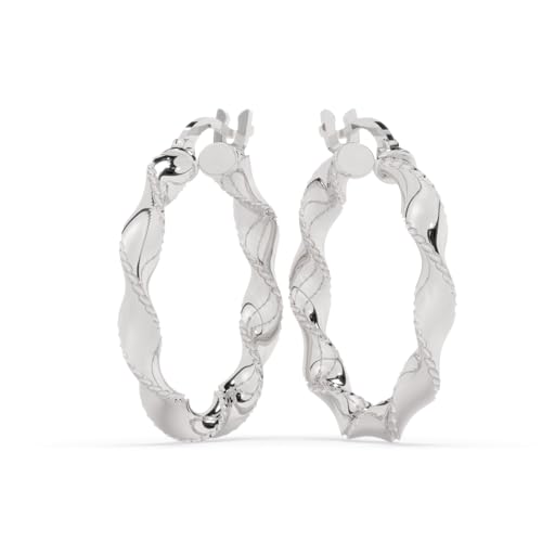 DECADENCE Sterling Silver Diamond Cut Edge Polished Twist Hoop Earrings for Women | 3x25mm Round Hoop Earrings | Secure Snap Bar Closure | 14k Shiny Classic Earrings2