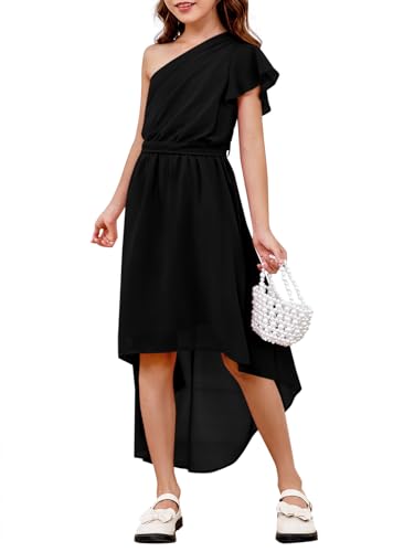 rrhss Flower Girls One Shoulder Ruffle Dresses Flowy A-line Twirl Sleeveless Dress Cute Wedding Prom Party Gowns4