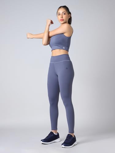 Image of TECHNOSPORT Women's Solid Slim Fit ELASTOPLUS Tights High Waist Polyester Gym Leggings for Yoga Running Workout UPF50+ Anti Odour