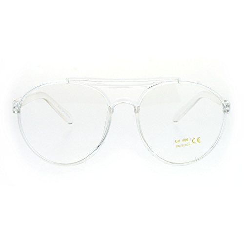 Unique Poindexter Clear Frame Plastic Pilot Racer Style Clear Lens Eye Glasses