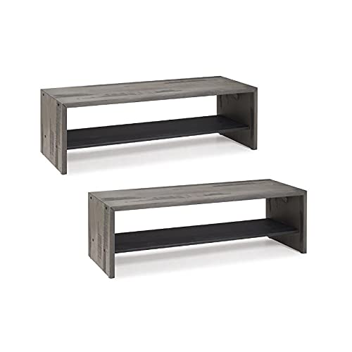 Home Square 2 Piece 58" Solid Rustic Reclaimed Wood Entry Bench Set in Gray