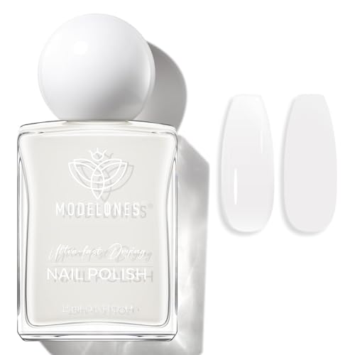 modelones Milky White Nail Polish, 15 ml Jelly Milky White Sheer Clear Nail Polish, Quick Dry Nail Lacquer Strengthener Long Last Nail Art DIY Manicure Gift for Women Girls 0.5 Fl Oz