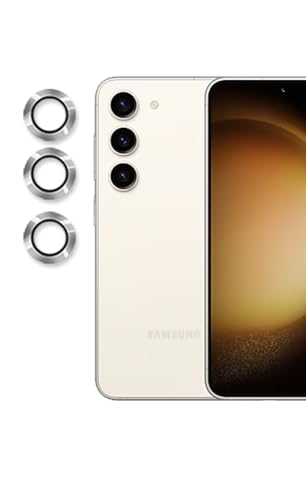 Image of Amazon Brand - Solimo Camera Glass Lens Protector Ring for Samsung Galaxy S23 Case Friendly with Edge to Edge Coverage and Easy Installation (Silver)