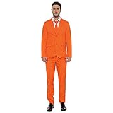 EraSpooky Mens Suits for Party Solid Color Leisure Suit Include Jacket Pants Tie Orange