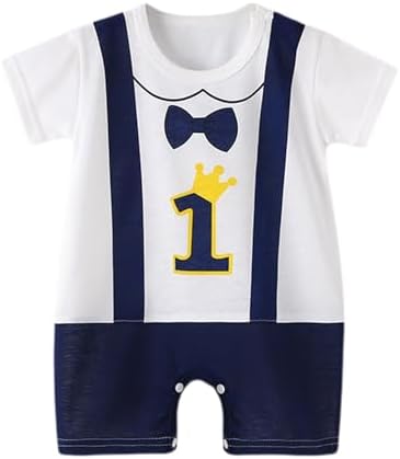 Infant Baby Boy Summer Bubble Romper Newborn Suspender Pants Print Rompers Cute Short Sleeve Christening Gown