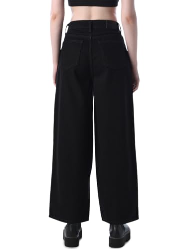 Image of ONLY Women's Solid Wide Leg High Rise Black Jeans