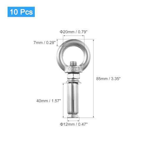 Image of uxcell Ring Lifting Expansion Eyebolt, 10pcs M8x60mm 304 Stainless Steel Expansion Screw with Eye Ring for Concrete Brick Wall