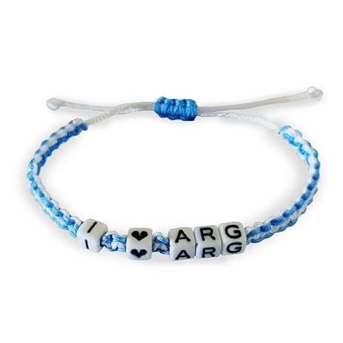 Mundo Avios Pulsera ajustable trenzada a mano de hilo encerado, con los colores de la bandera Argentina. Con el texto I LOVE ARG. PUL0748. (I LOVE ARG)