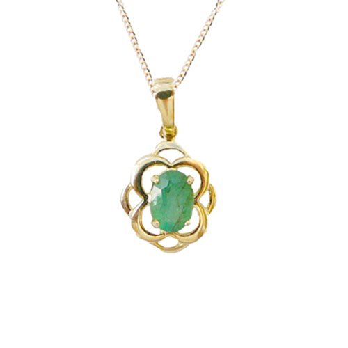 9 ct oro Amarillo Real esmeralda Oval celta colgante con un 9 ct, 46 cm cadena  May piedra Natal  Celtic Elegance