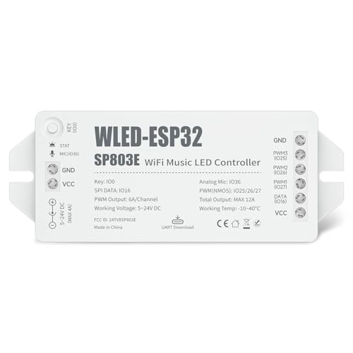 BTF-LIGHTING ESP32 WLED LED Strip Controller SP803E Built-in Mic DIY Dynamic Modes UART USB Type-C Download for WS2811 WS2812 SK6812 WS2814 WS2815 Addressable LED Strip/Matrix PWM Dimming CCT RGB LED