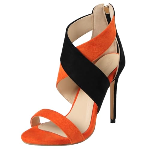 Women's Cross Ankle Straps Heeled Suede Pointed Toe Open-Toe Back Zip Sandals Dress Party Fashion Sandals
