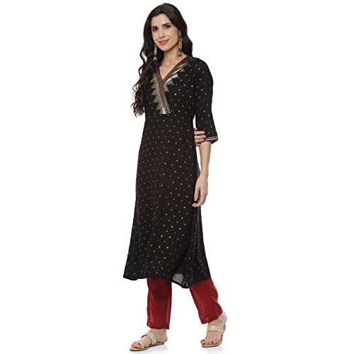 Image of Rangriti Black Liva A-Line Kurta for Women