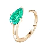 BWDHJLEY Anillo de compromiso para mujer, oro, alianzas de boda verde en el laboratorio, forma de pera, esmeralda de 9/14/18 K, oro amarillo, 18, Oro amarillo de 9 quilates (375), Esmeralda producida