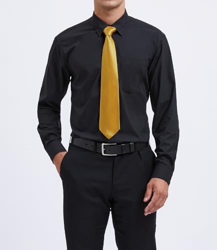 Image of HISDERN Mens Dress Shirt with Tie Pocket Square Set Classic Button Down Shirt Matching Tie Long Sleeve Shirts